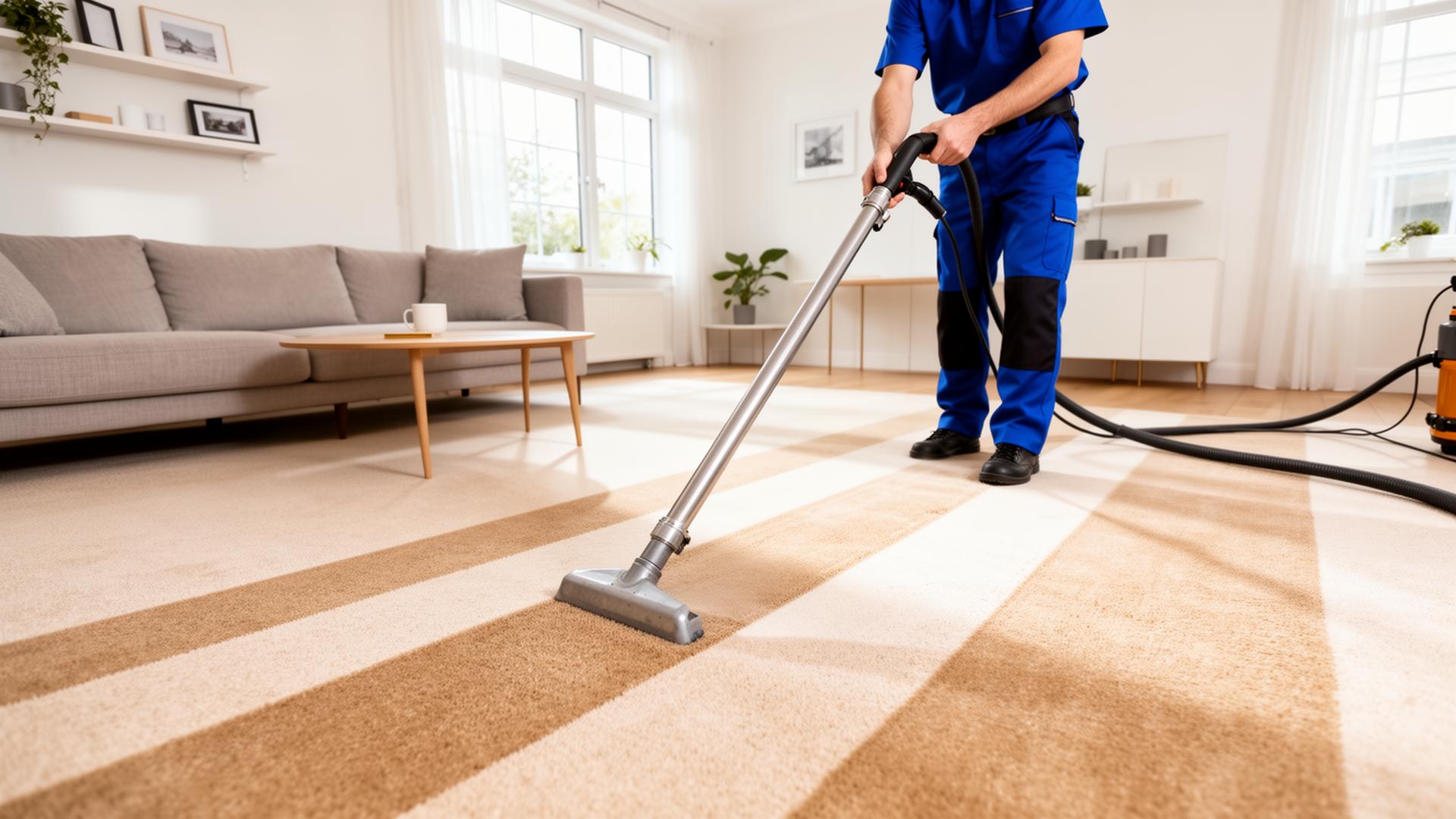 Carpet cleaning technician extracting a residential carpet